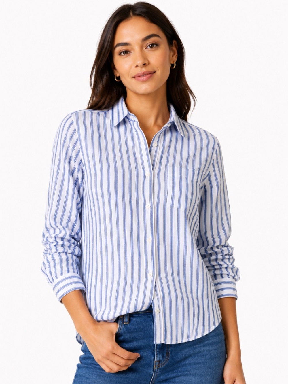 Untuckit Top 18 Linen Blue White Stripe
